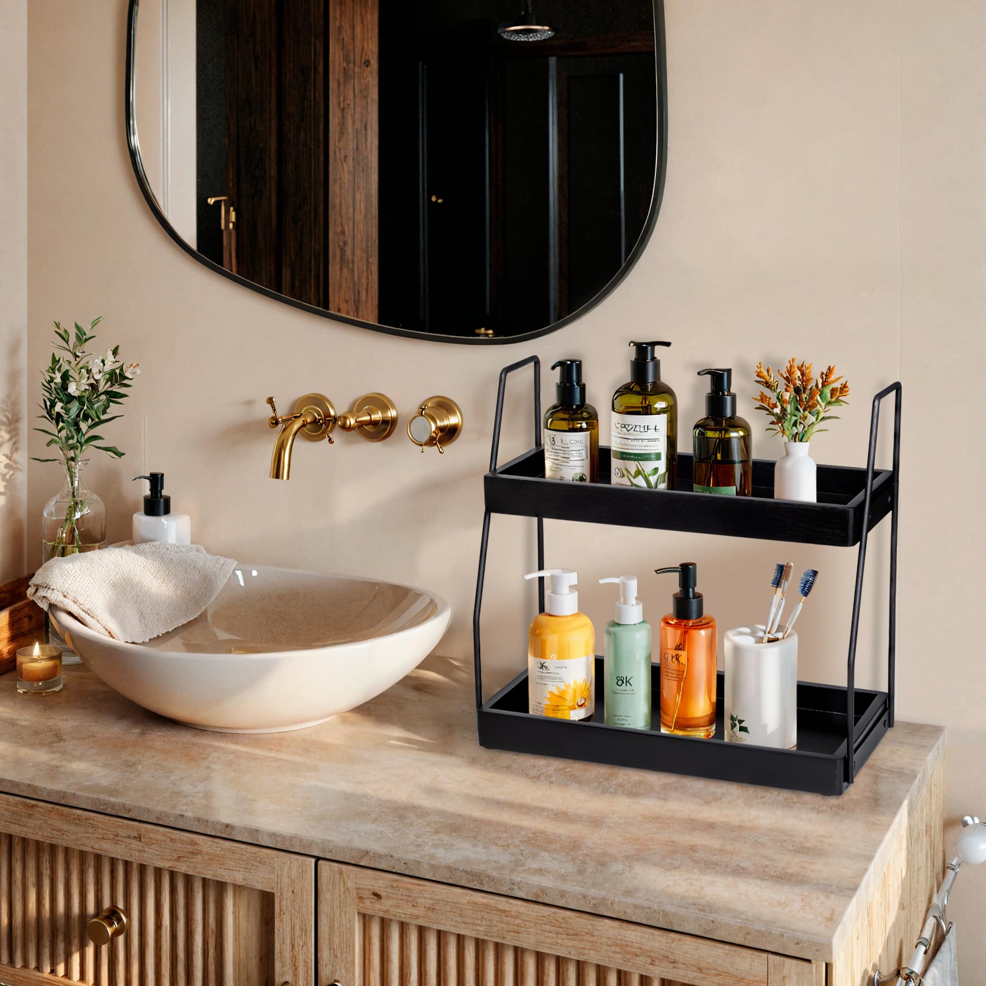Acacia Bathroom Organizer Countertop 13.6 x 14 x 6.7 inch, 2-Tier